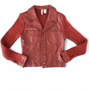 Twiggy Women’s Jacket Large Reddish Brown Leather Wool Retro Mod Vintage